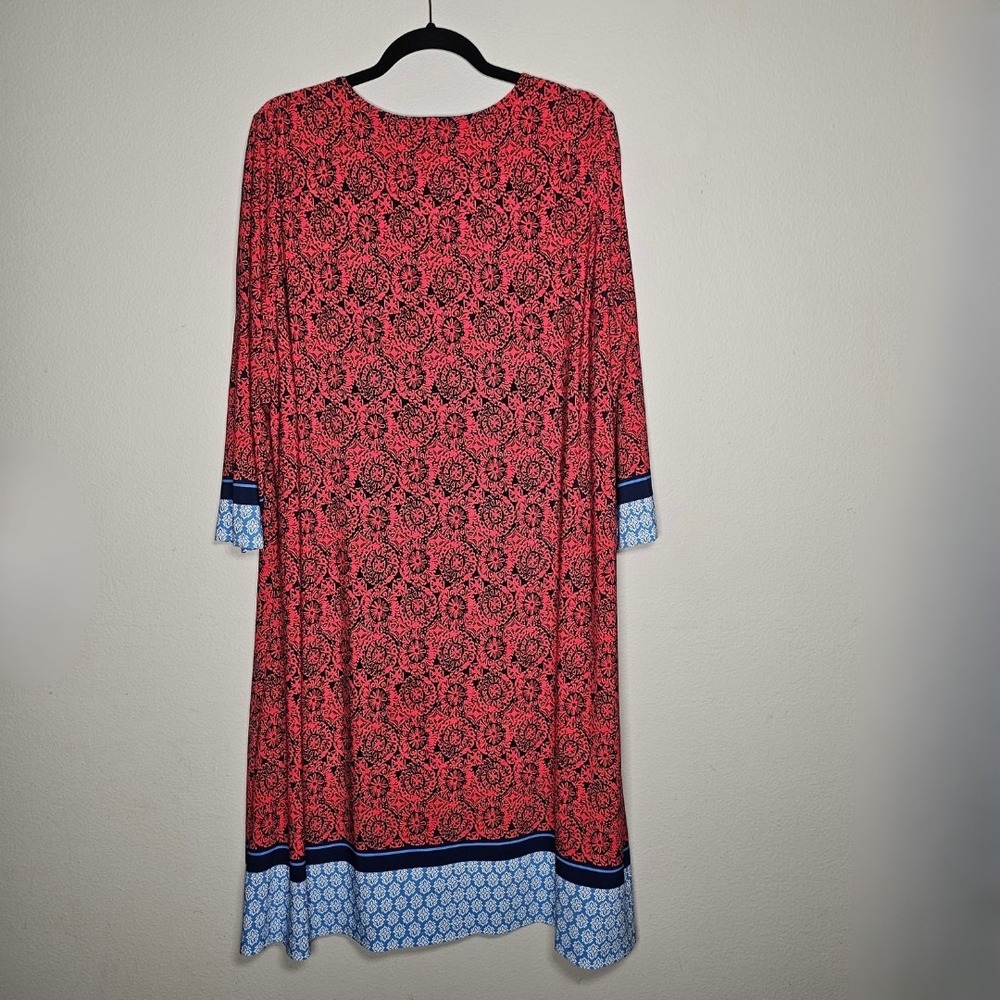 Susan Graver Womens XL Red Blue Geometric Liquid Knit Midi Dress Stretch Resort - Picture 5 of 10
